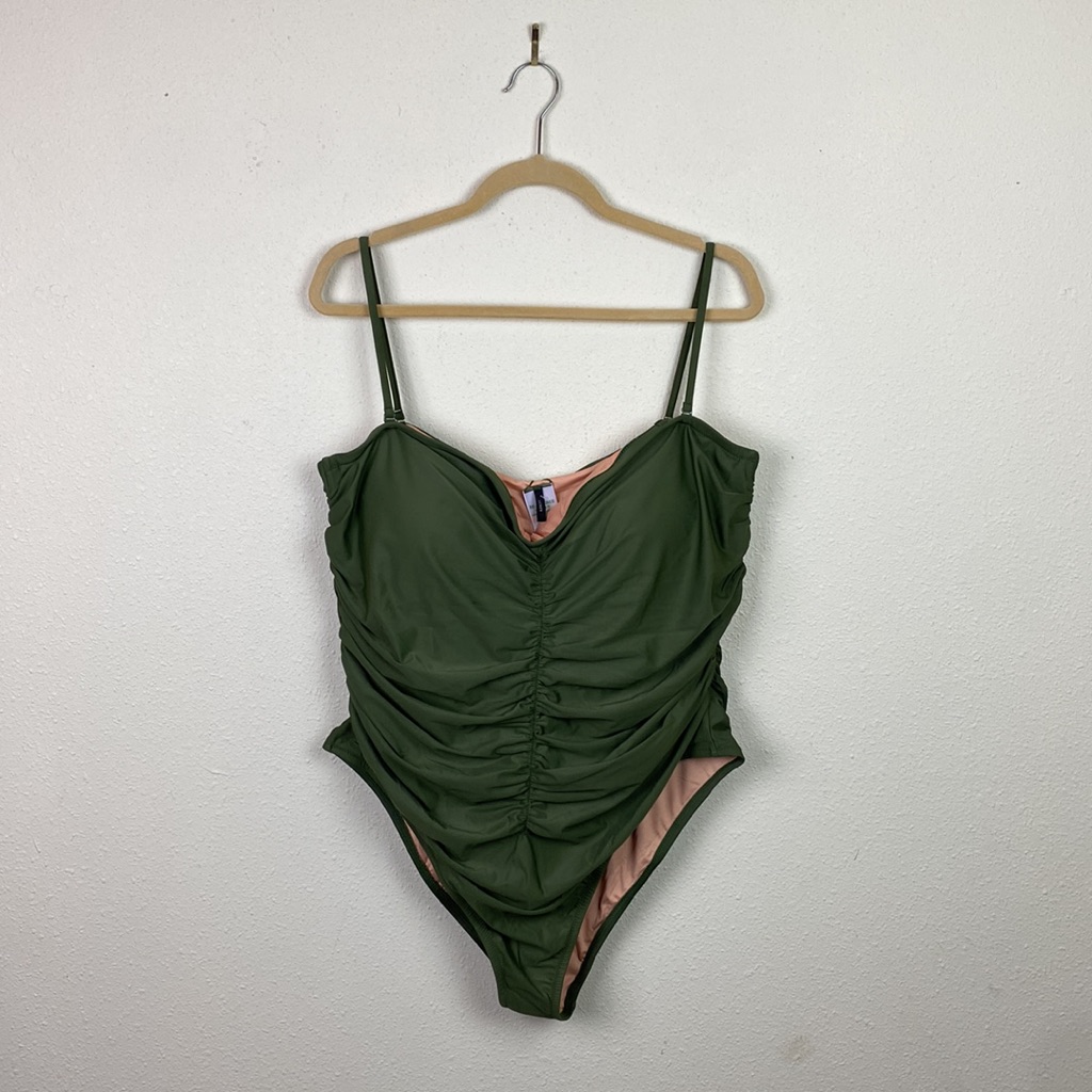 Nwt J. Crew | Safari Green Sweetheart Ruched One Piece Swimsuit 22 Plus